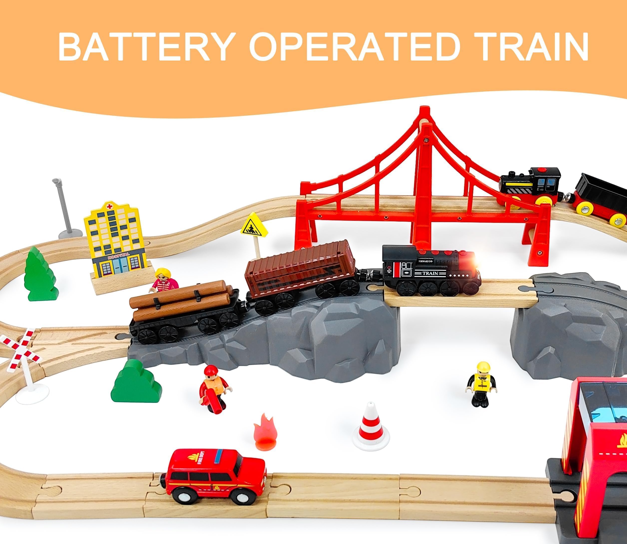 Z MAYABBO wooden-track set complements existing rail layouts for versatile building