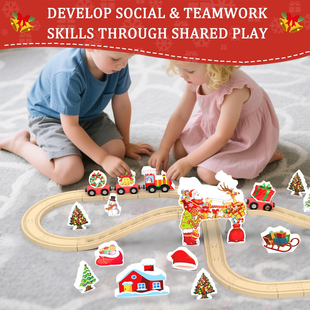 Z Mayabbo wooden train set ascending track adds challenge and spatial exploration.