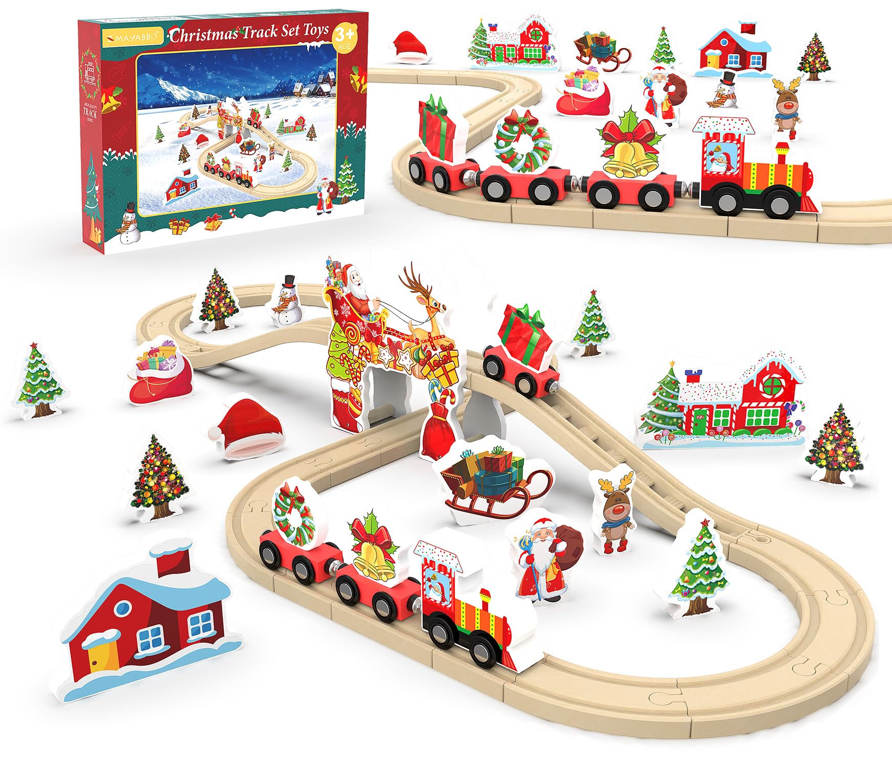 Z Mayabbo wooden train set curved track for imaginative play and motor skill growth.