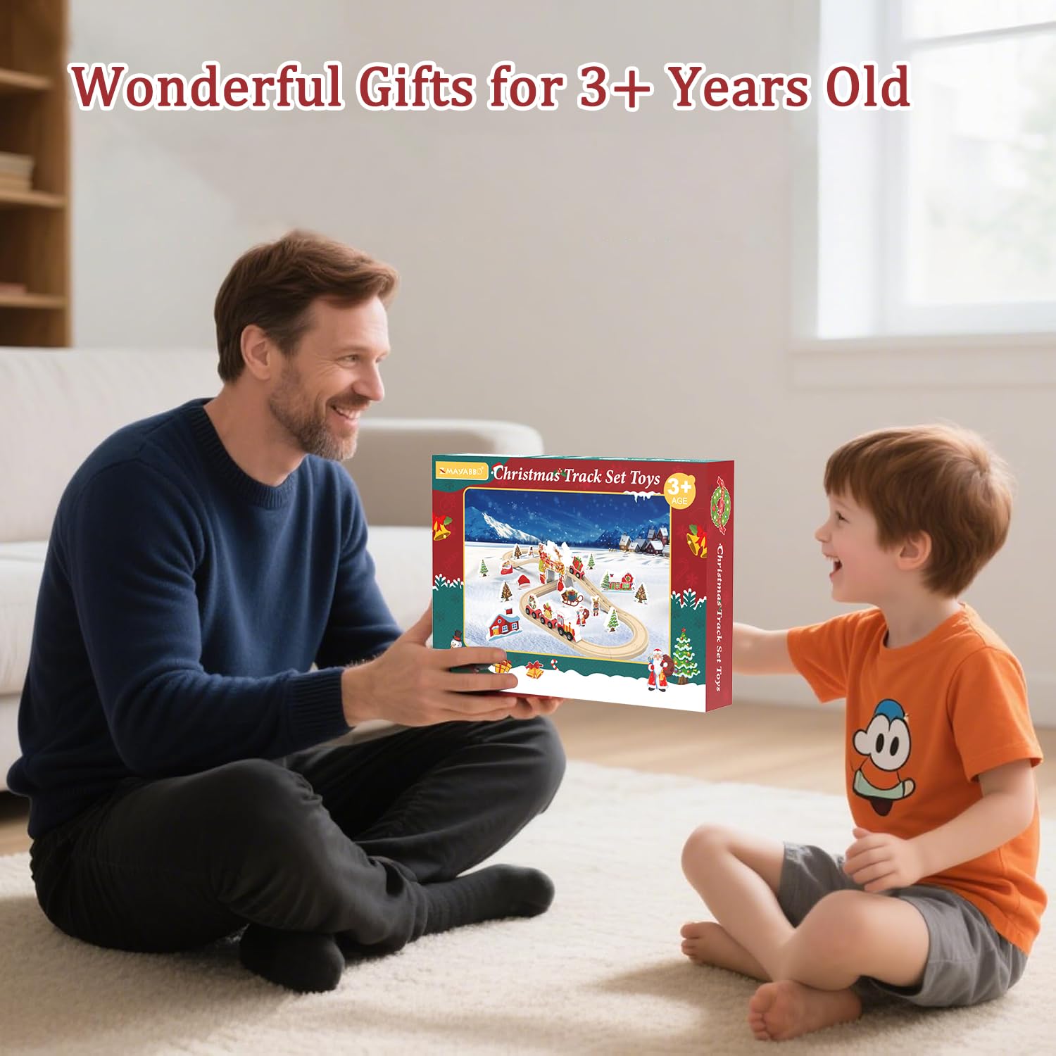 Z Mayabbo wooden train set Santa sleigh adds magical holiday touch.