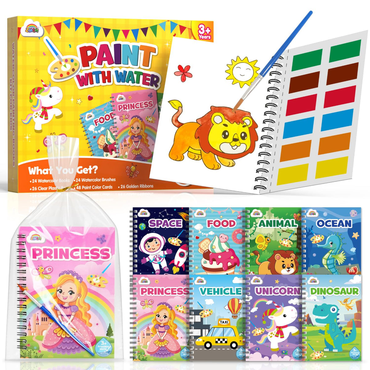 ZMLM 24-pack water coloring books in packaging, ideal for bulk party favors.