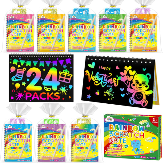 ZMLM scratch art note pads 24-pack shown, colorful rainbow sheets for classroom fun