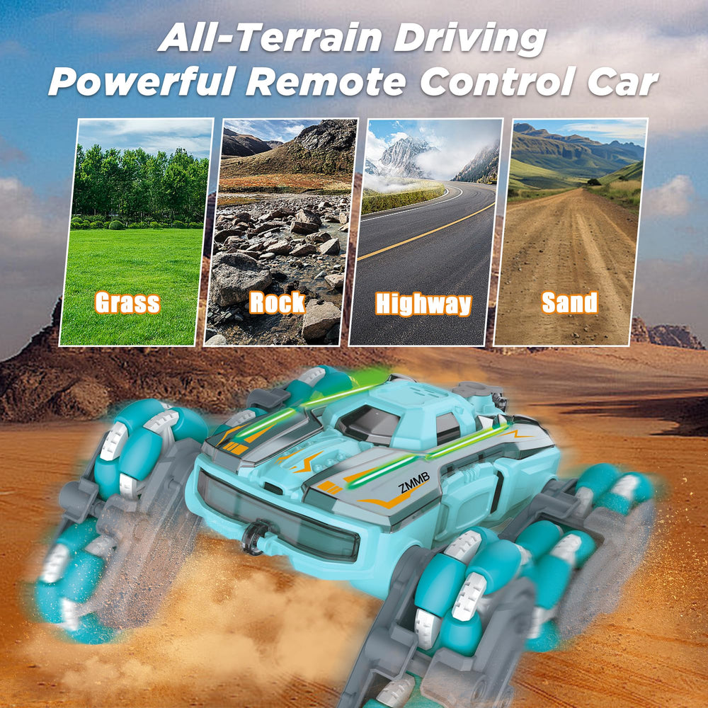 ZMMB stunt car features spray effects and LED lights for dramatic night performances.