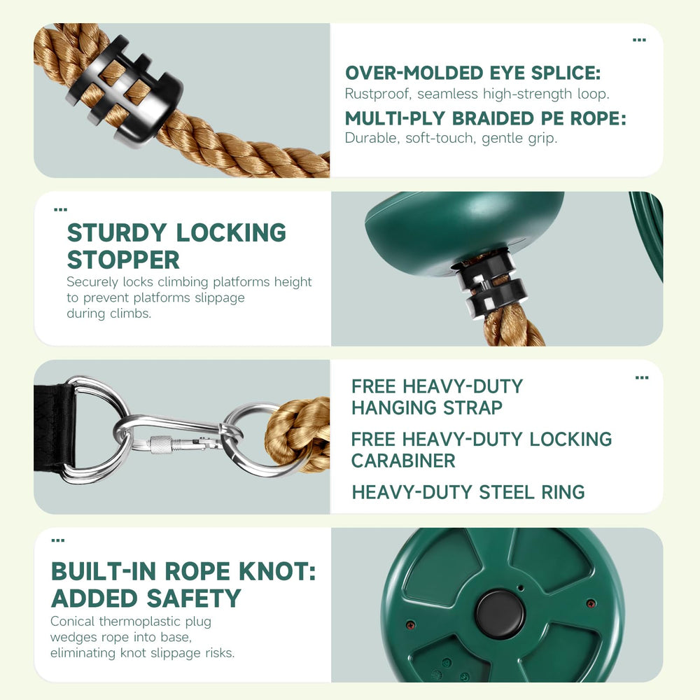 ZNCMRR climbing rope with metal ring and carabiner enables quick, secure attachment.