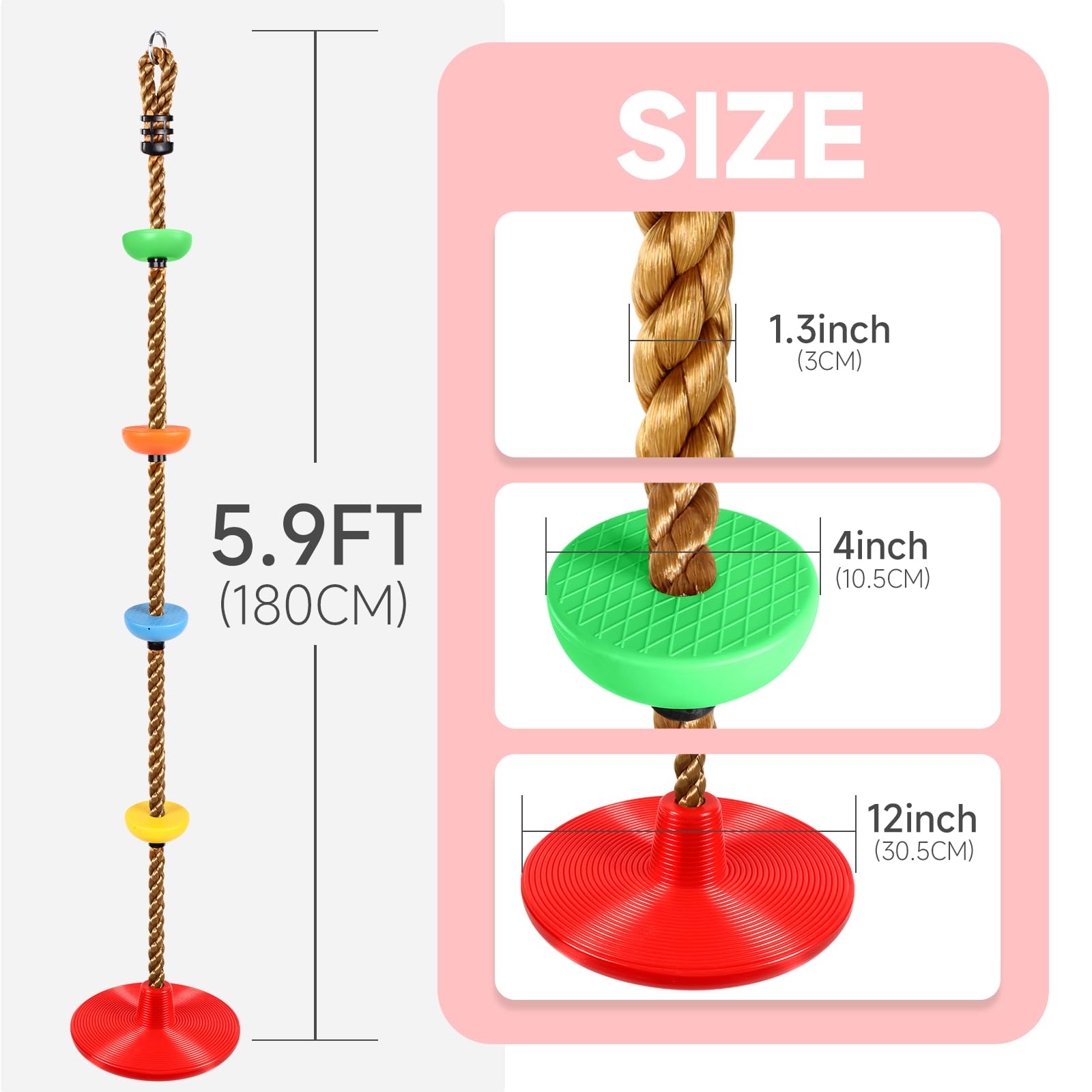 ZNCMRR disc swing seat closeup highlights comfortable grip and sturdy construction.