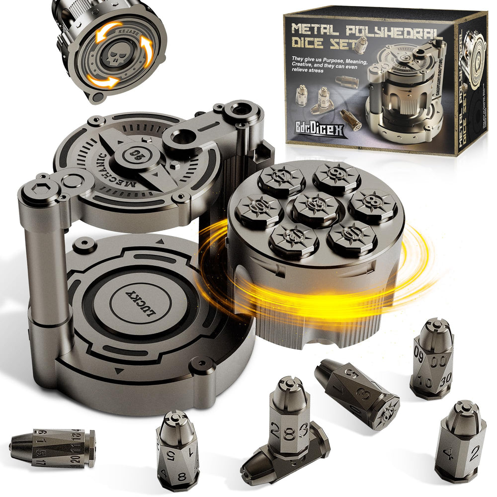 ZNQP metal dice set 7 with bullet design for immersive battle gameplay.