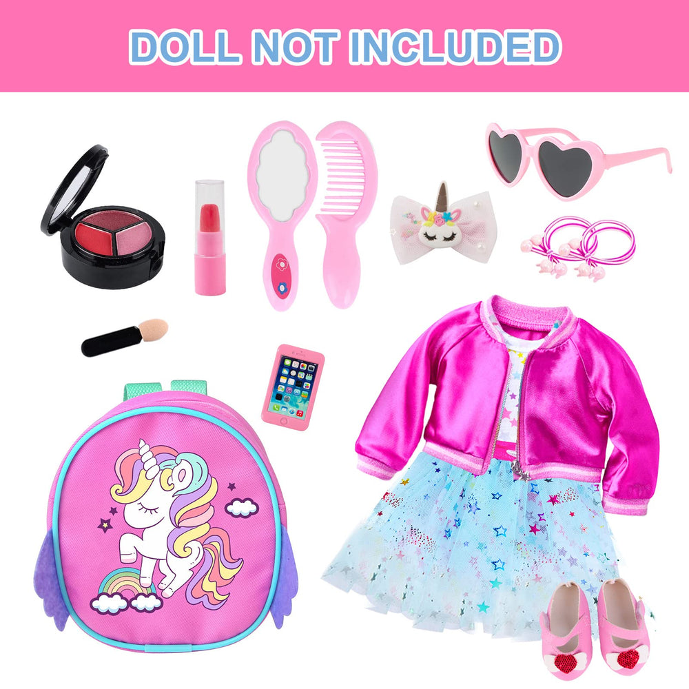 ZNTWEI 18-inch doll backpack with clothes promotes portable storage during dress-up.
