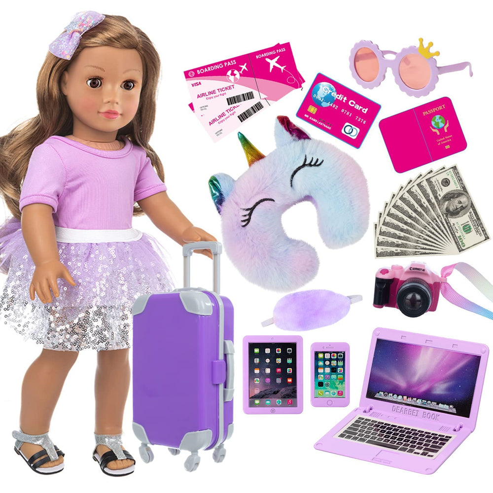 ZNTWEI American 18in doll travel suitcase for organized play and on-the-go storage.