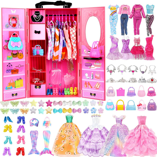 ZNTWEI doll closet with wedding dress for imaginative dress-up play and organization