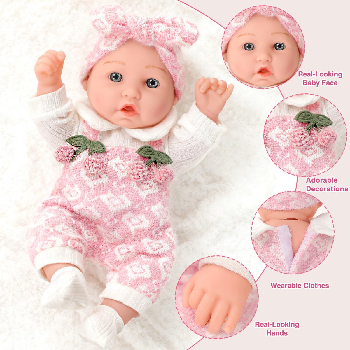 ZNTWEI doll feeding bottle included for realistic play feeding.