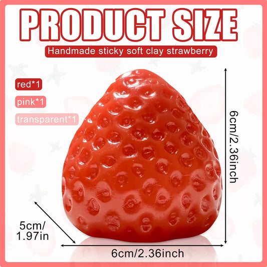 Zoacrn big strawberry squishies closeup highlighting soft texture and elastic squeeze.