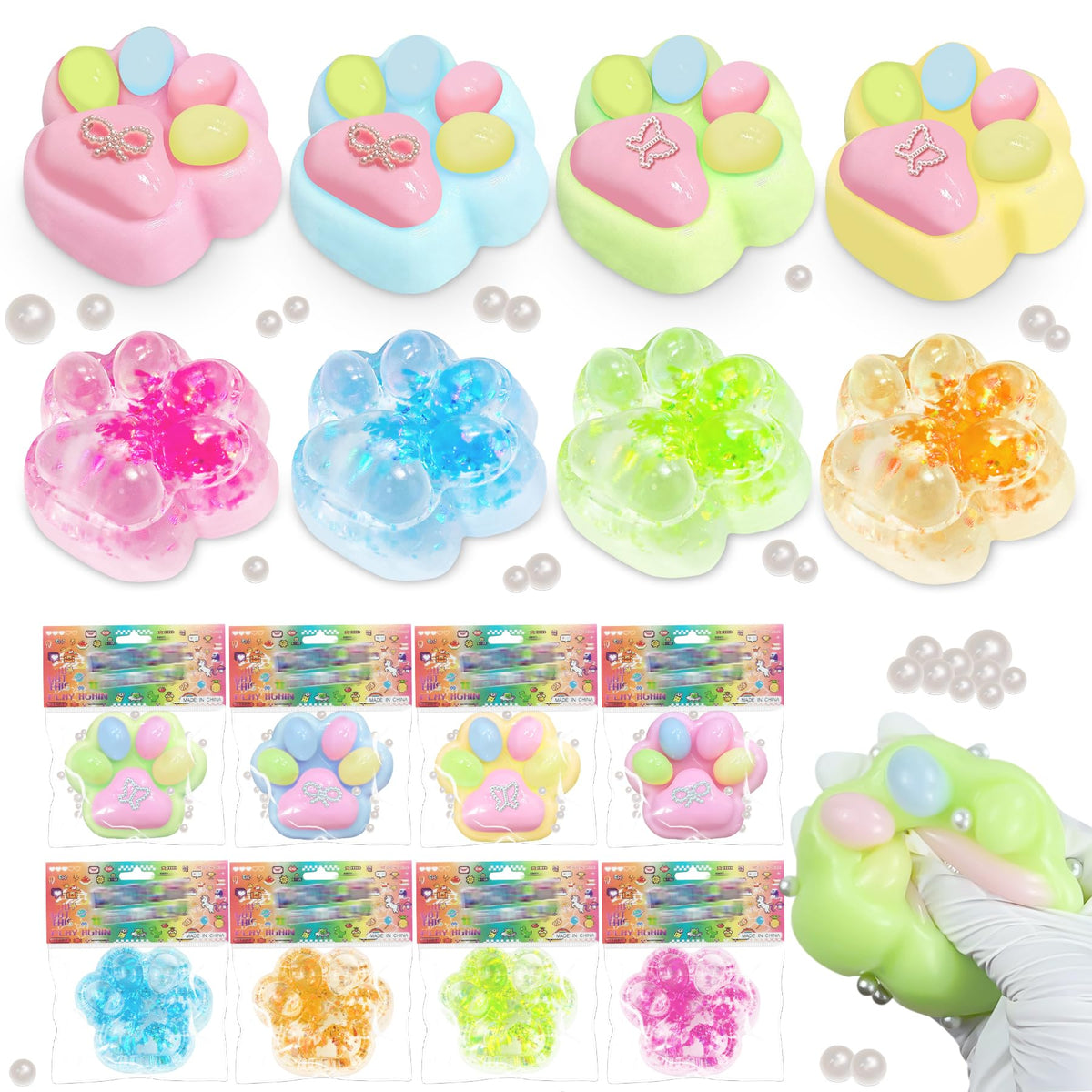 Zoacrn Taba Squishies Paw close-up of soft, squeezable cat paw shapes for stress relief.
