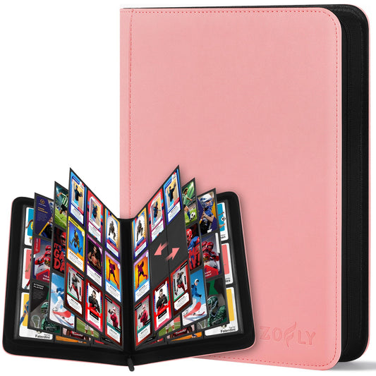 Zofly pink PU leather card binder showing 540-card capacity for organized collections