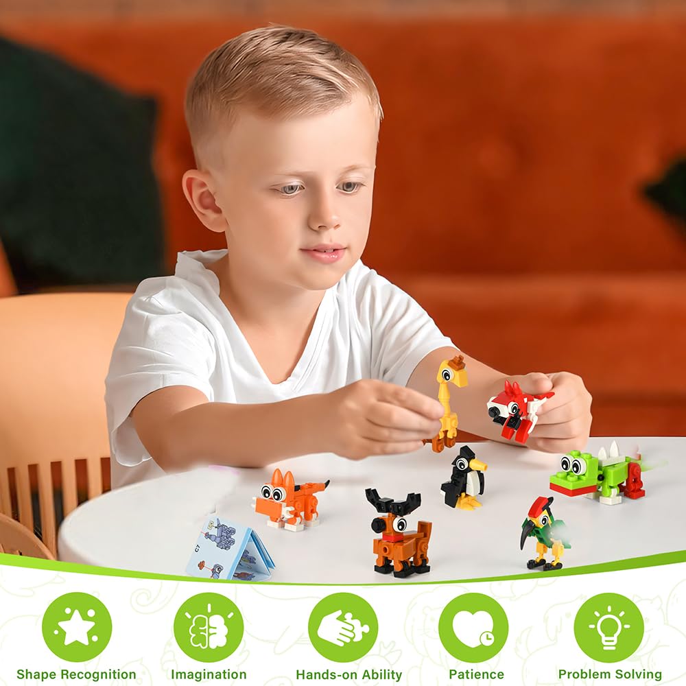 Zofunny kids assembling forest animal blocks during hands-on learning.
