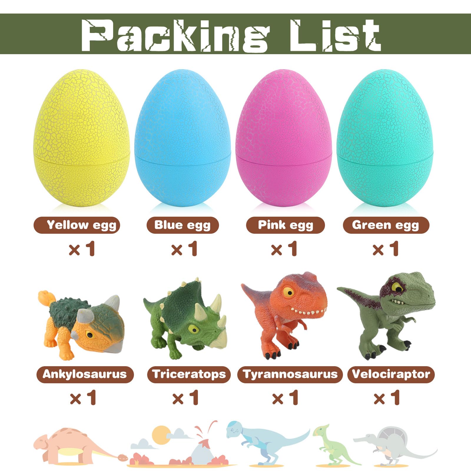 ZOHANINDL complete 4-pack of collectible dinosaur eggs.