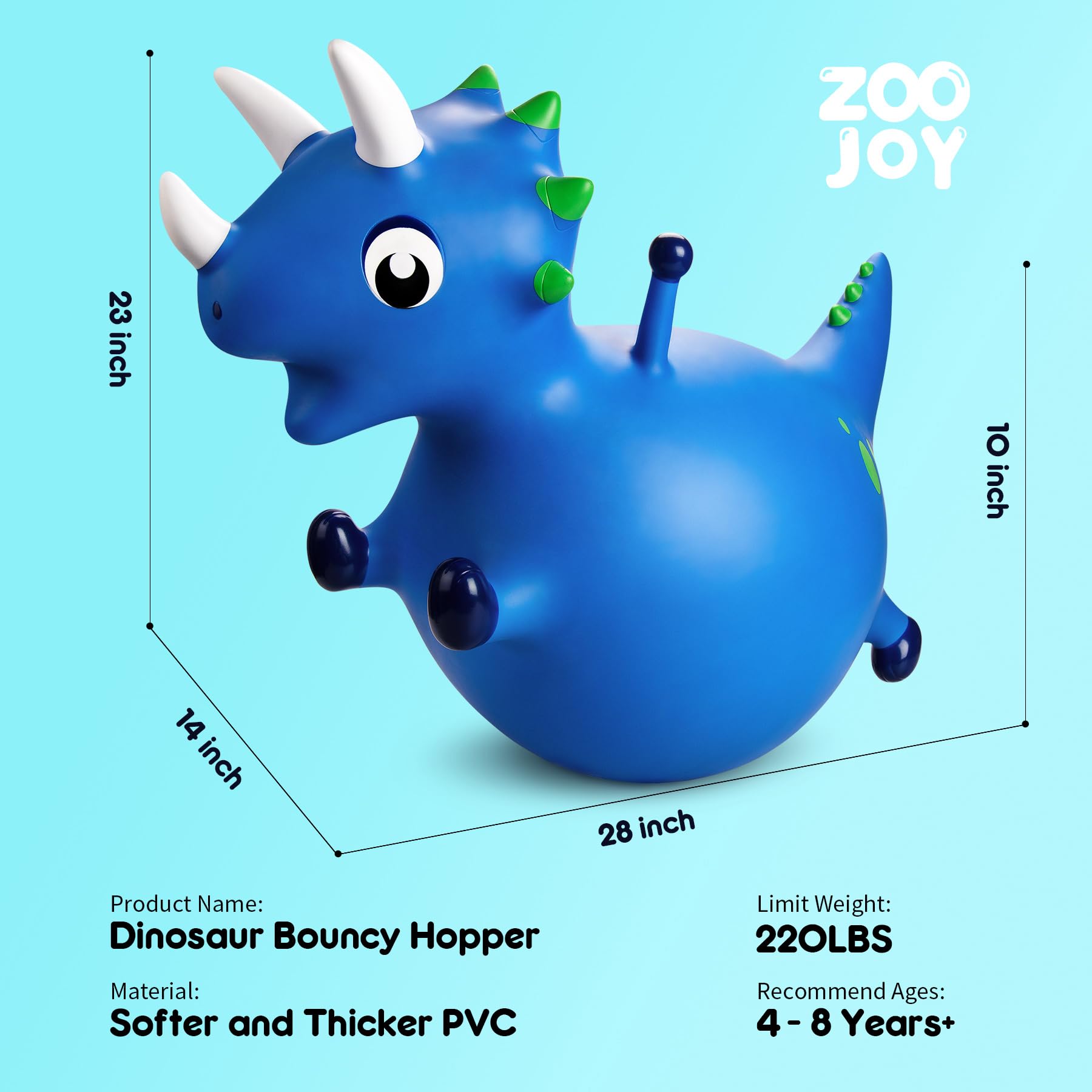 ZOOJOY Dinosaur Hopper indoor-outdoor-use versatility for family playtime.