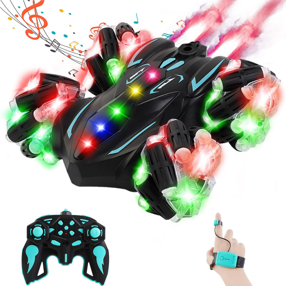 Zokugar gesture-sensing RC stunt car front view with vivid lights for indoor play