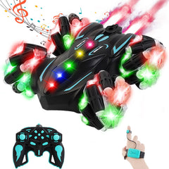 Zokugar gesture-sensing RC stunt car front view with vivid lights for indoor play