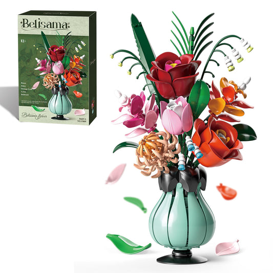 ZONECYTD roses building set bouquet vase showcases a vibrant centerpiece for home decor