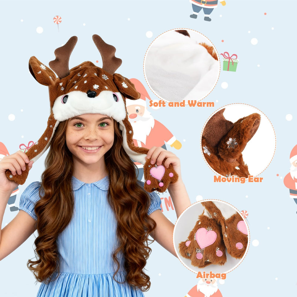 ZONESTA Plush Deer Jumping Ear Hat claw-action ears enable playful moments on the go.