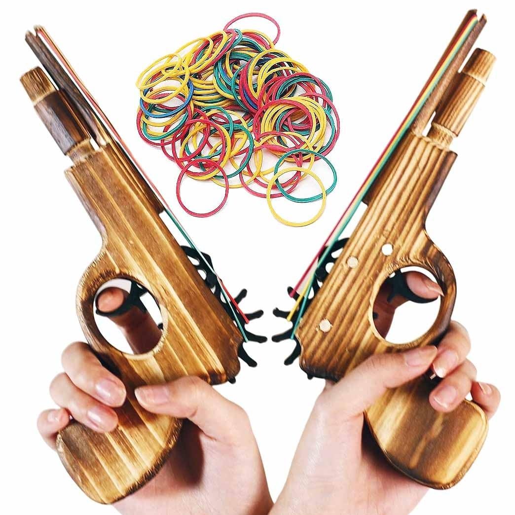 zonzxcv wooden rubber band gun two-pack with natural wood grain for backyard practice