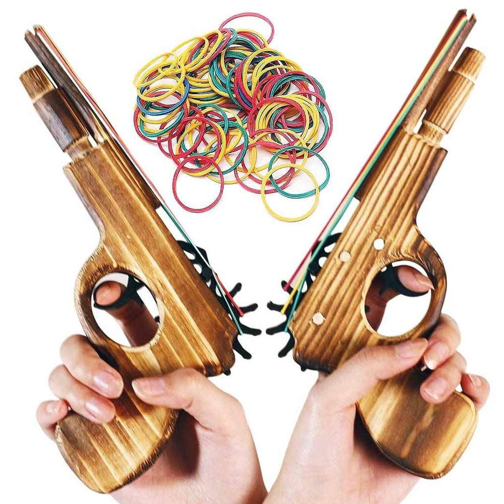 zonzxcv wooden rubber band gun two-pack with natural wood grain for backyard practice