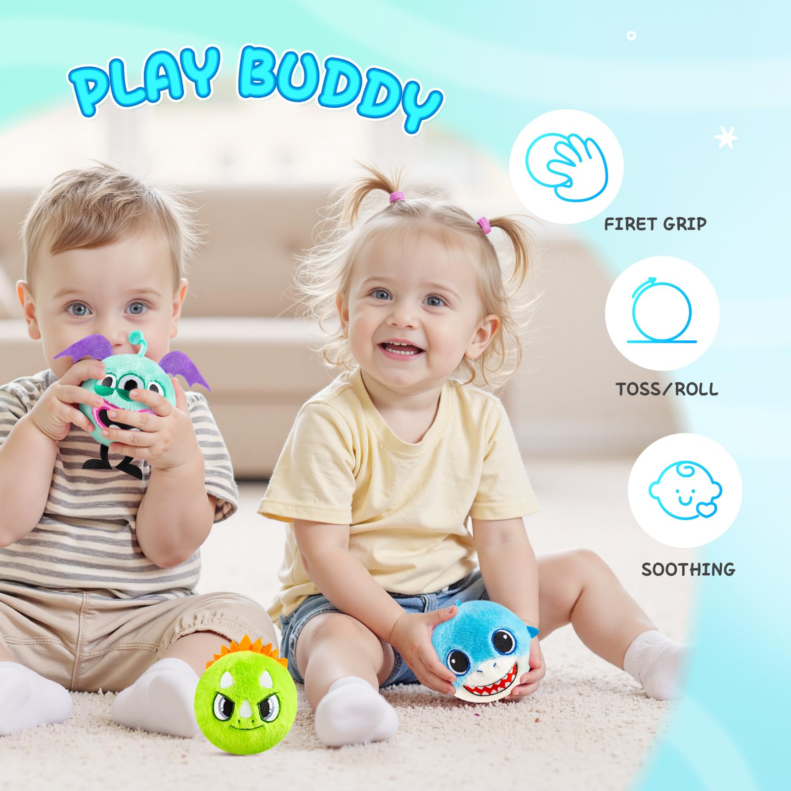 ZOOJOY 3-inch plush ball with soft core for gentle throws.