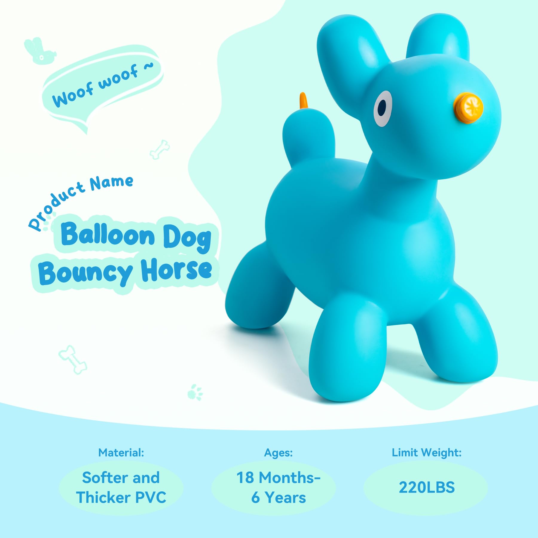 ZOOJOY balloon-dog-blue-hopper side view promotes balance and motor skills.