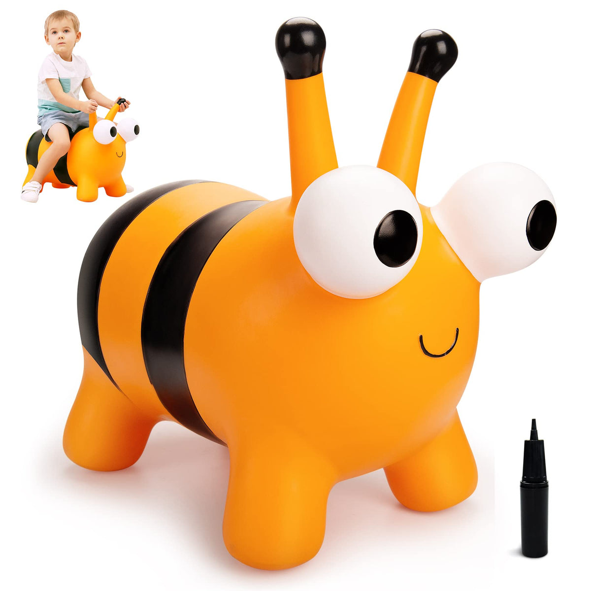 ZOOJOY Bee Bouncy Hopper front view showing friendly bee design for toddler playtime