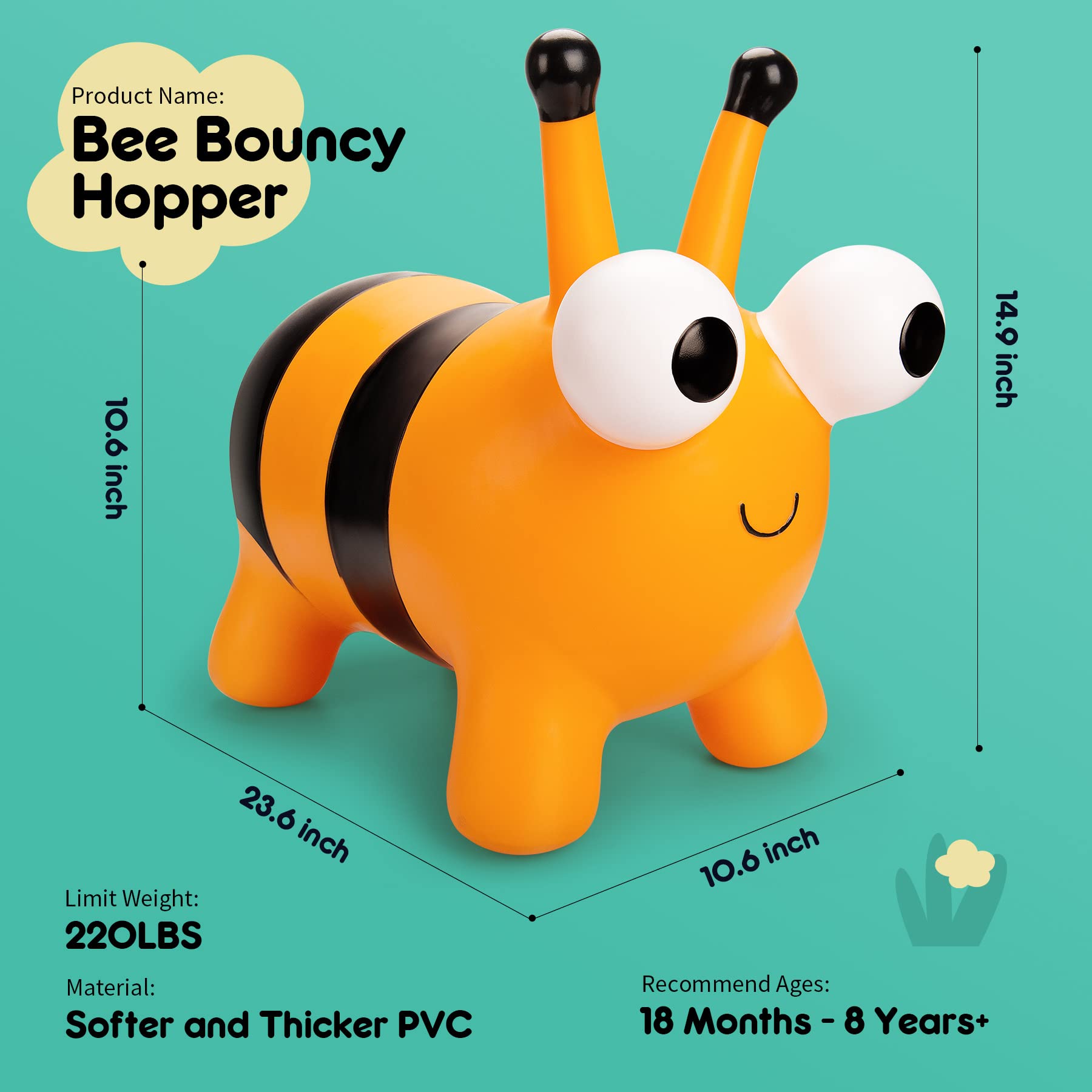 ZOOJOY Bee Bouncy Hopper side view highlighting compact indoor footprint