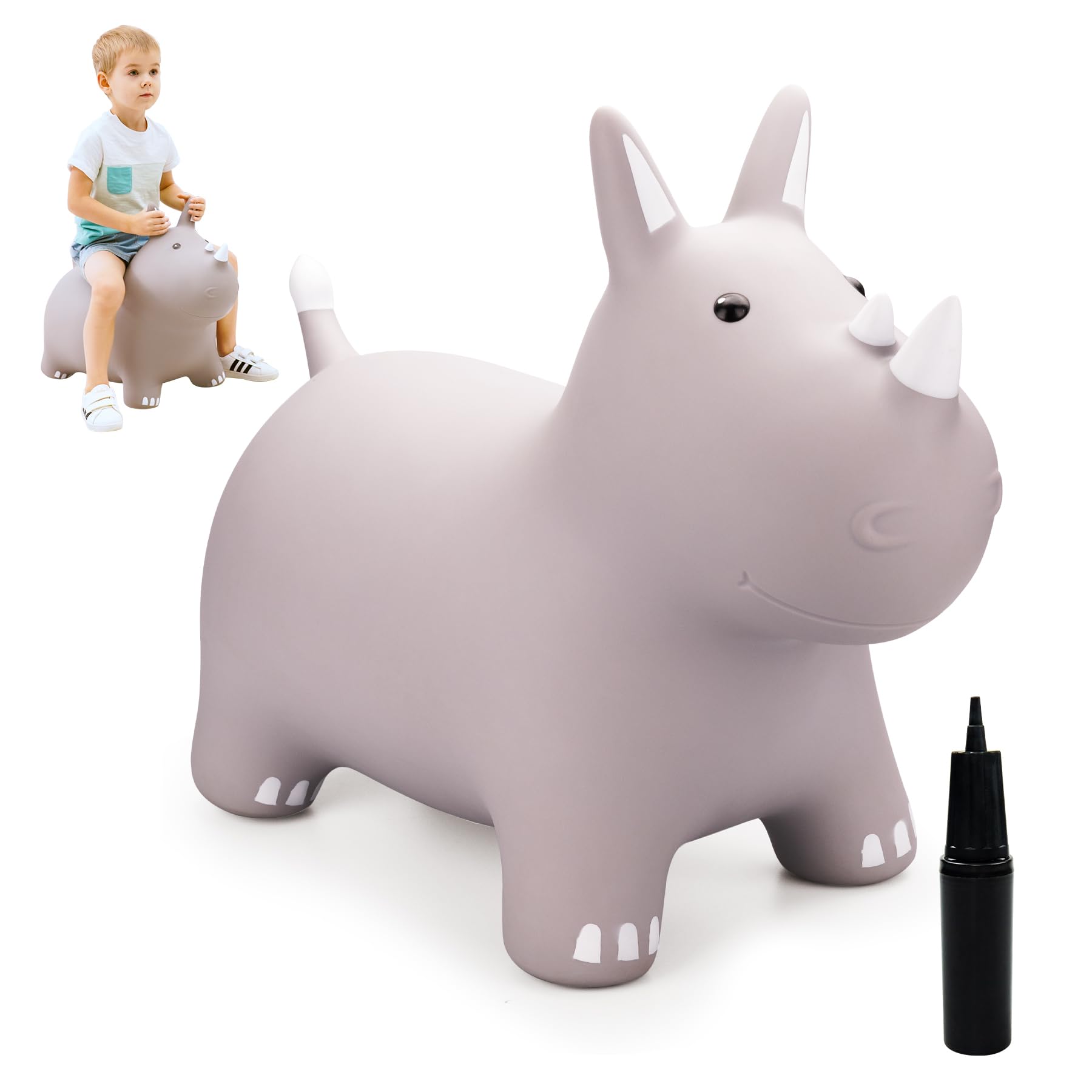 ZOOJOY bouncy horse hopper grey front view, inviting active play indoors