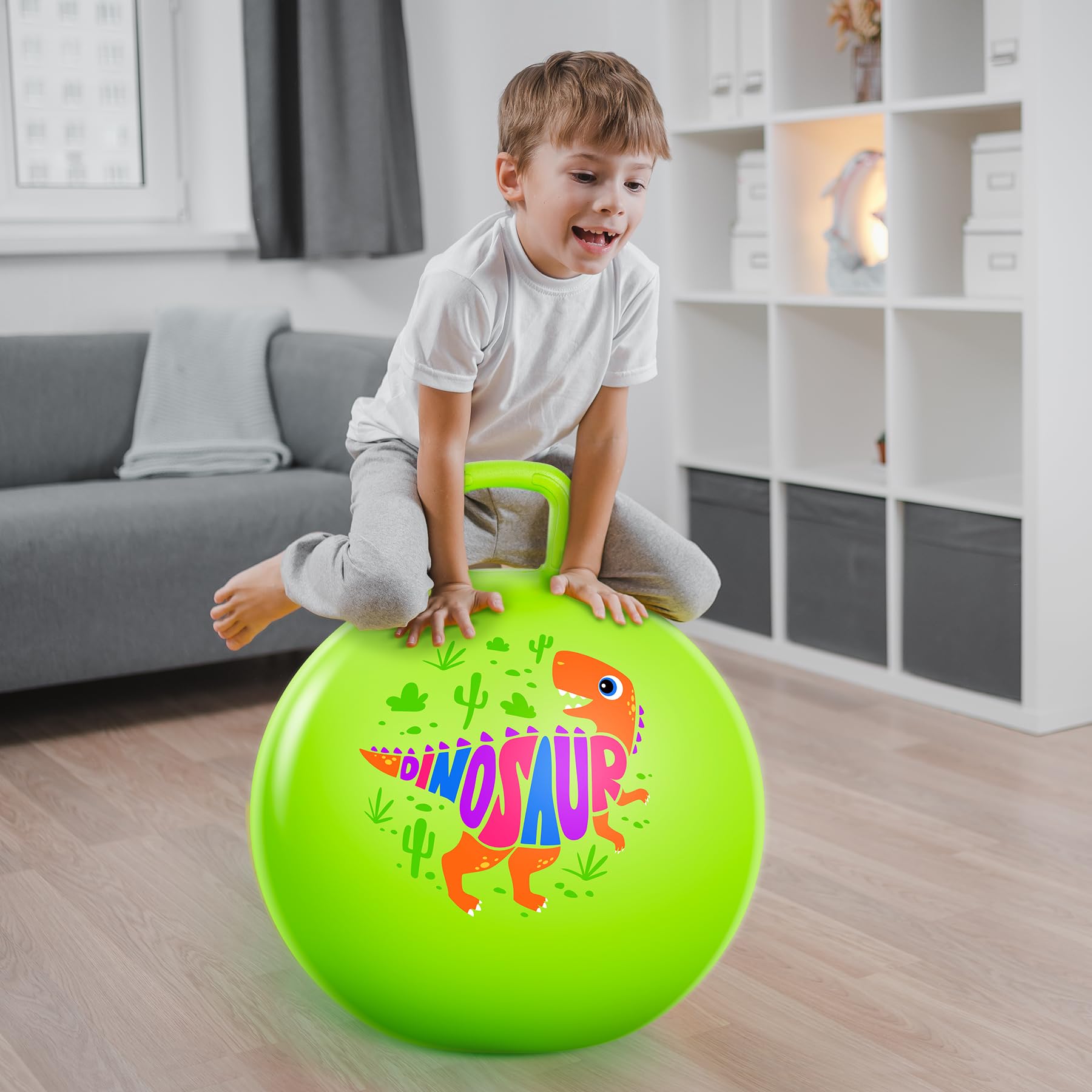 ZOOJOY Hopper Ball in green dinosaur design that kids love and imagine.