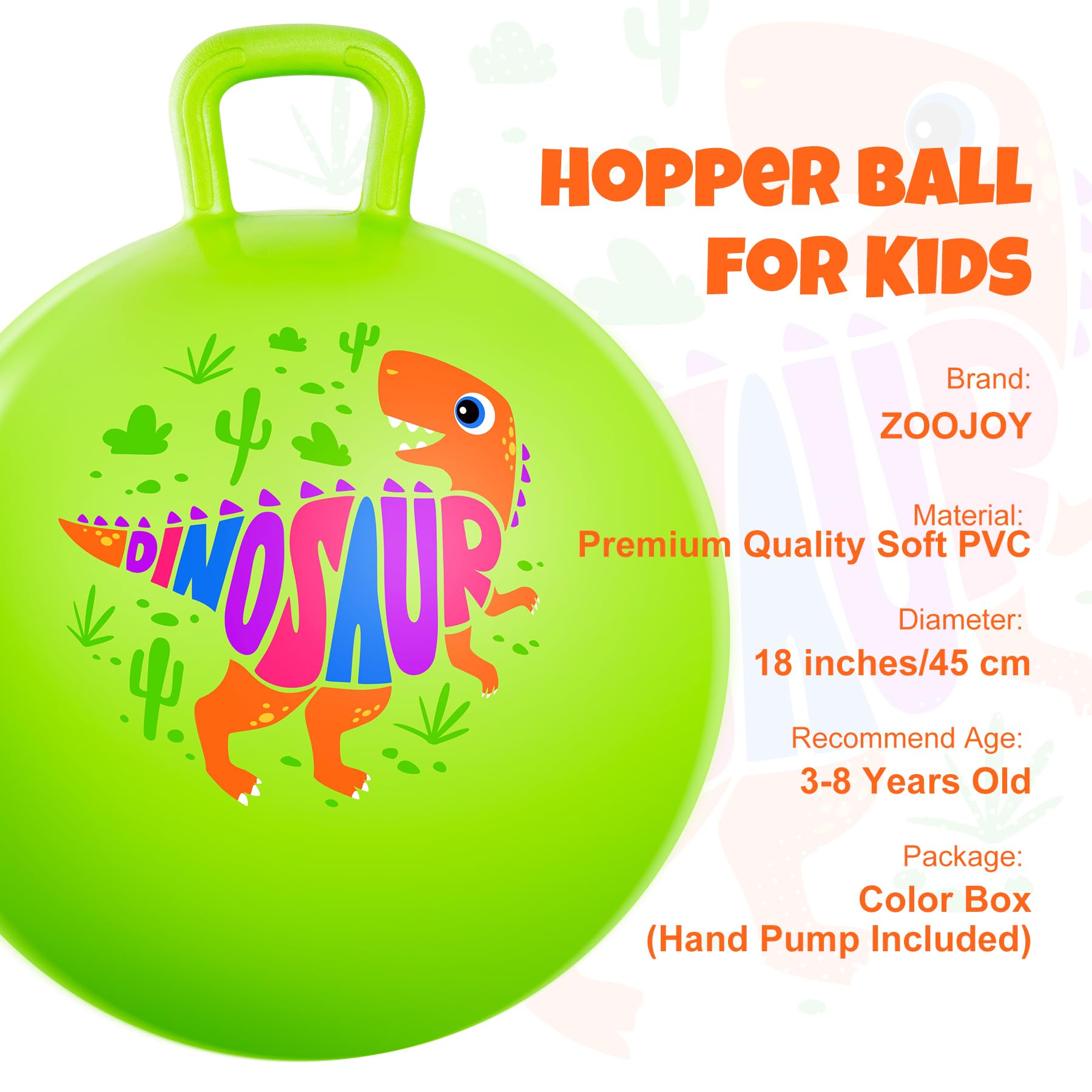 ZOOJOY Hopper Ball with textured grip handle for secure bouncing sessions.