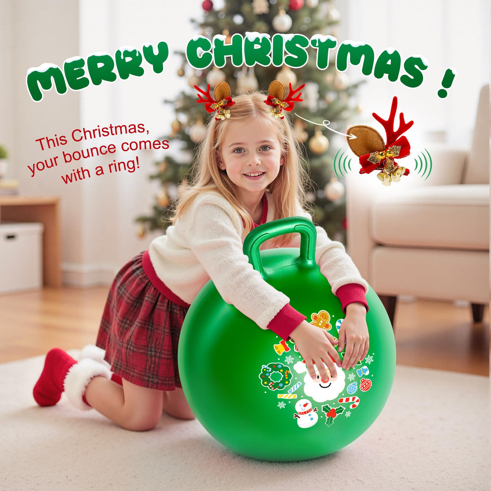 ZOOJOY green hopper ball with reindeer antlers jingling during hops.