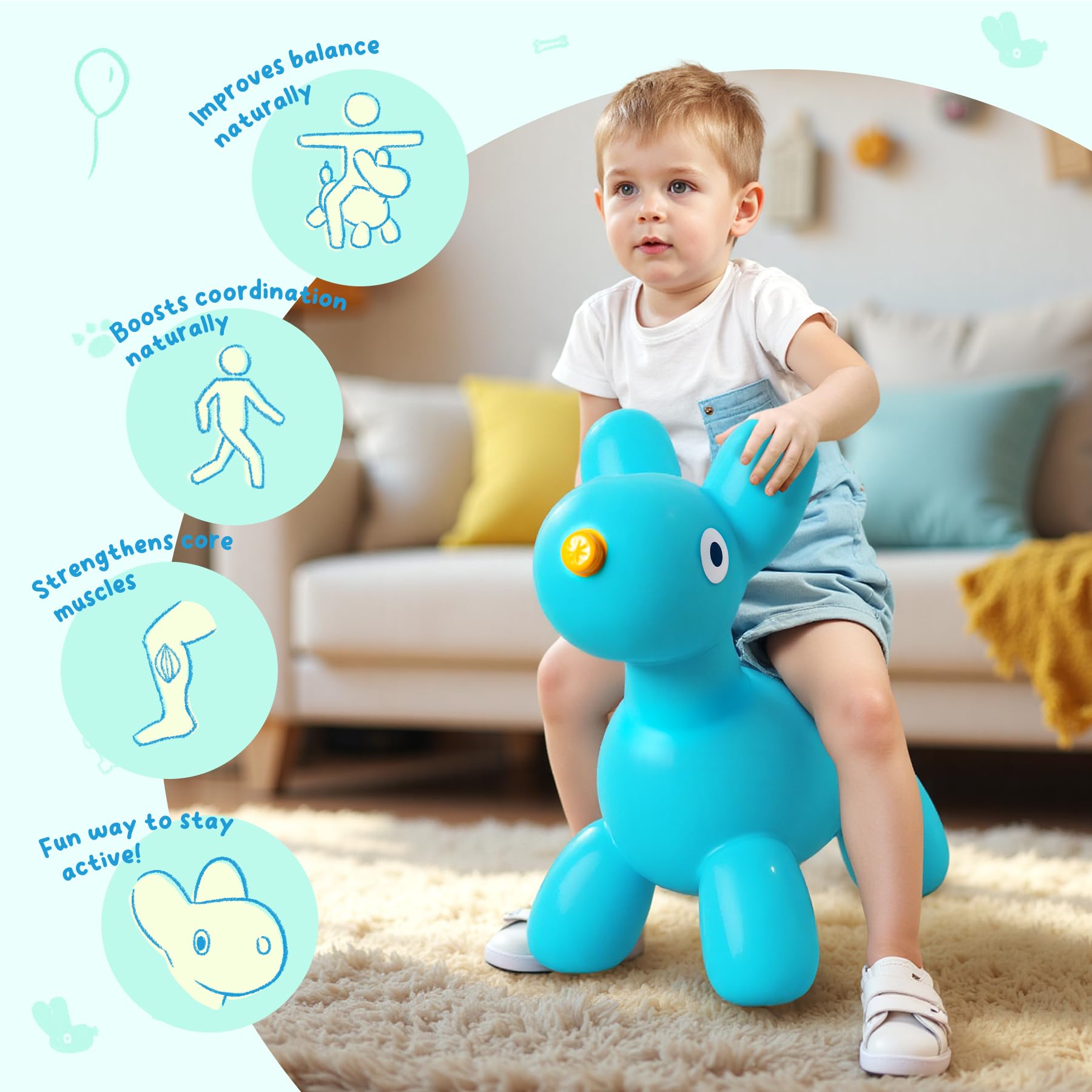 ZOOJOY indoor-outdoor-play-hopper adapts to living room or yard play.