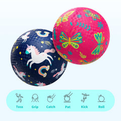 ZOOJOY kid playing dodgeball with vibrant cartoon patterns.