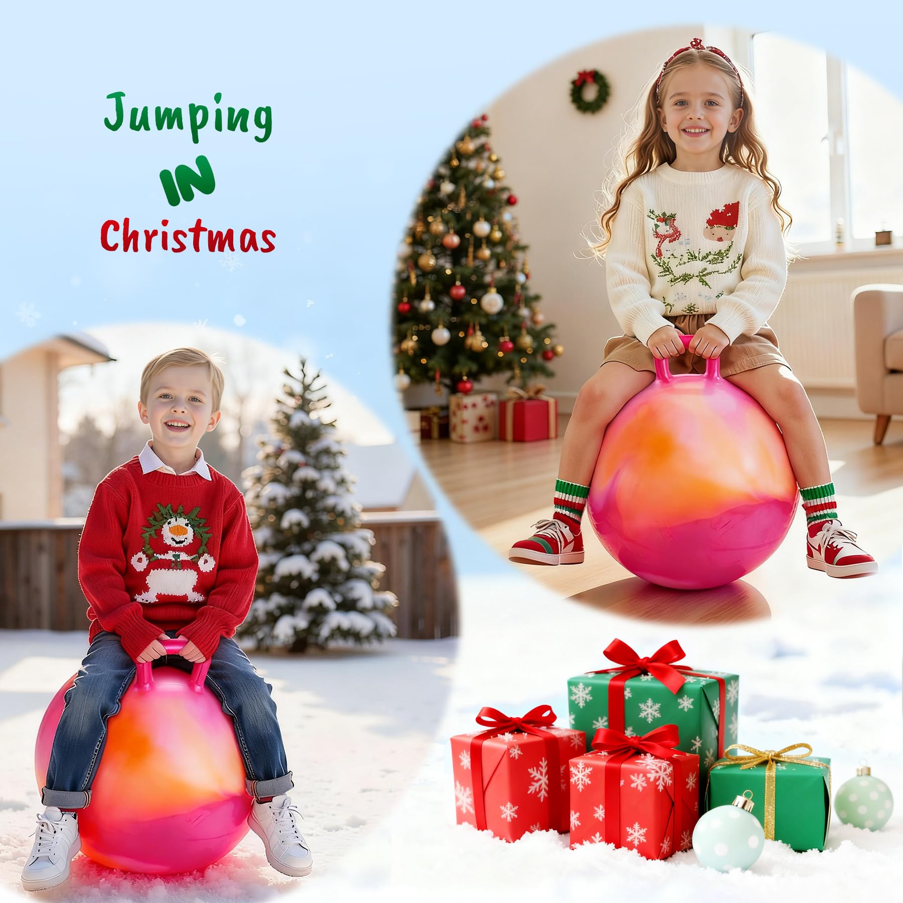 ZOOJOY kid bouncing outdoors with hopper ball encourages balance.