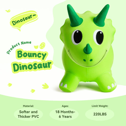 ZOOJOY plush dinosaur hopper shows ergonomic seat for stable, comfortable bouncing