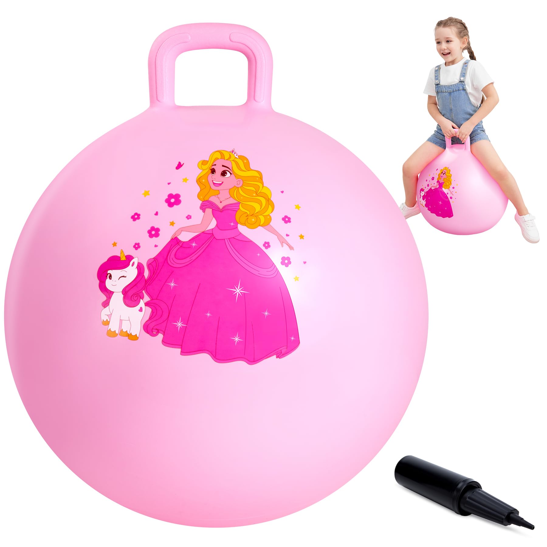 Pastel princess theme enhances imaginative hopping adventures for young children.