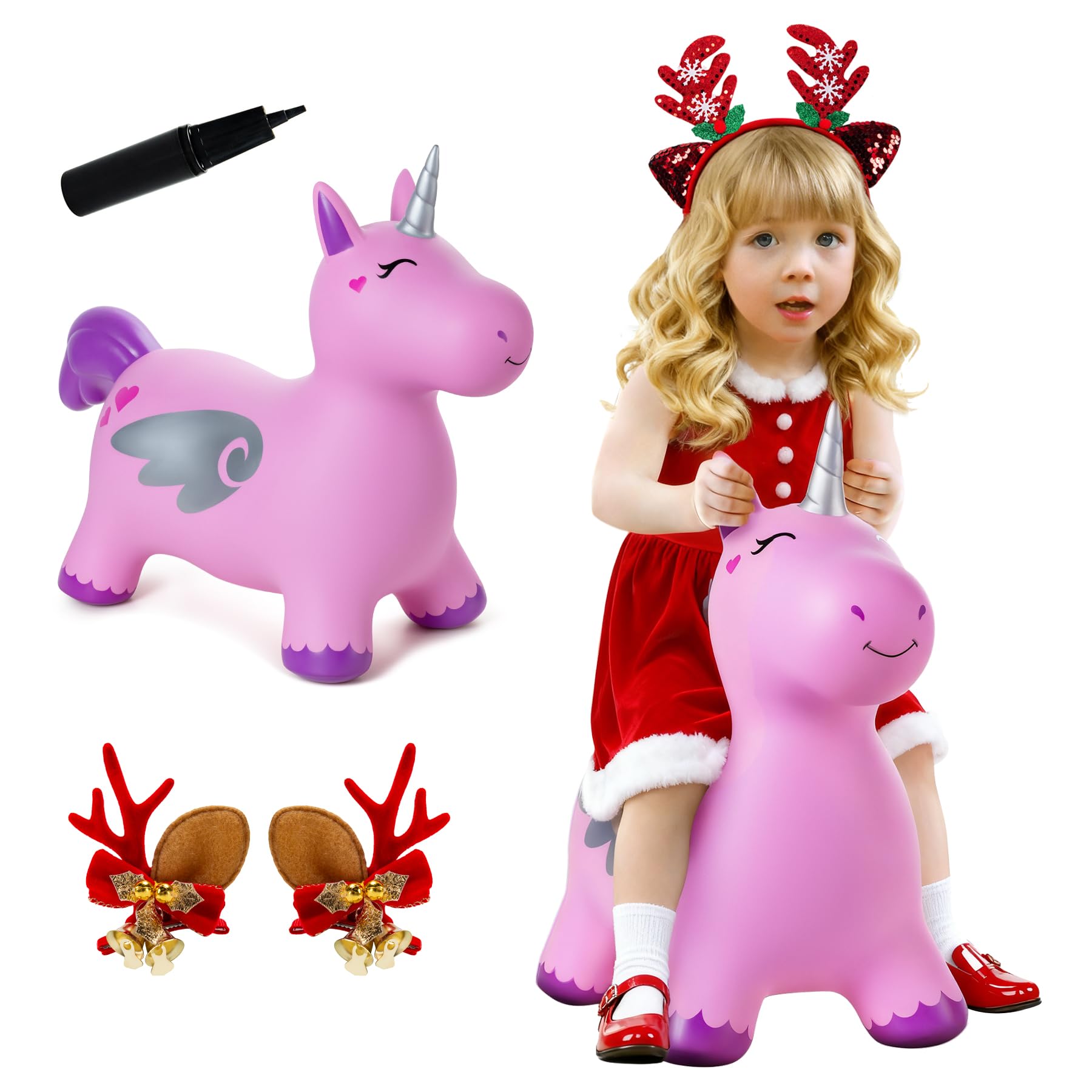 ZOOJOY Unicorn Bouncy Hopper front view with friendly unicorn face for imaginative play
