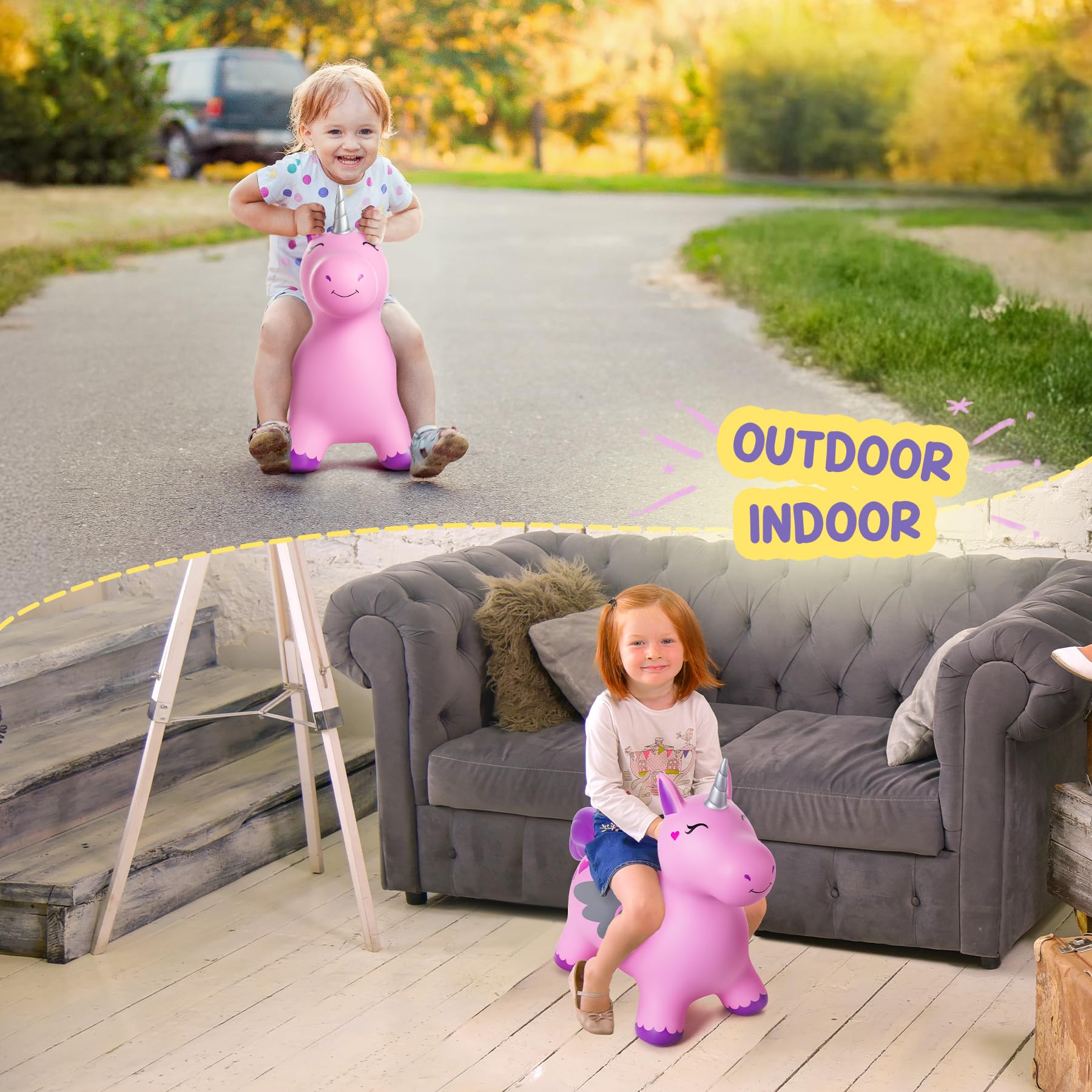 ZOOJOY Unicorn Bouncy Hopper packaging with Free Christmas Accessories included