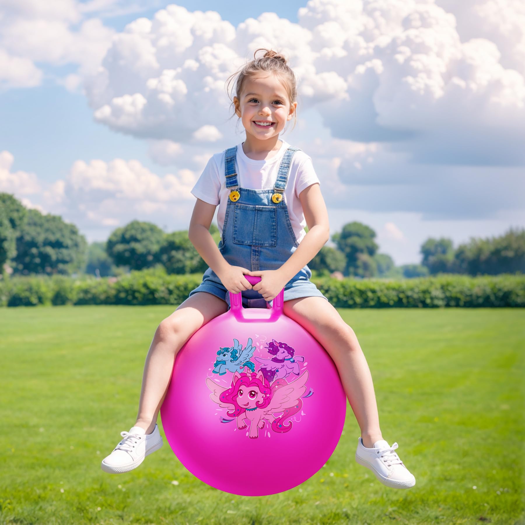 ZOOJOY kids bouncing indoors and outdoors on unicorn hopper ball