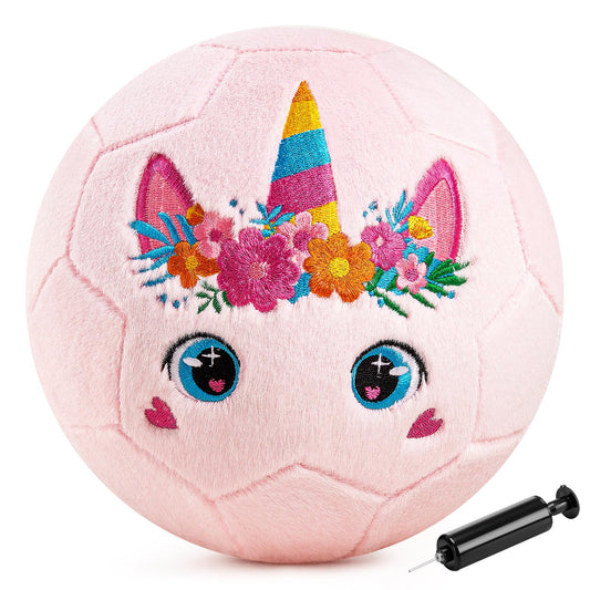 ZOOJOY unicorn plush soccer ball pink for safe indoor playtime.