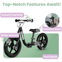 Zoomies balance bike footrests support relaxed riding on the rear.