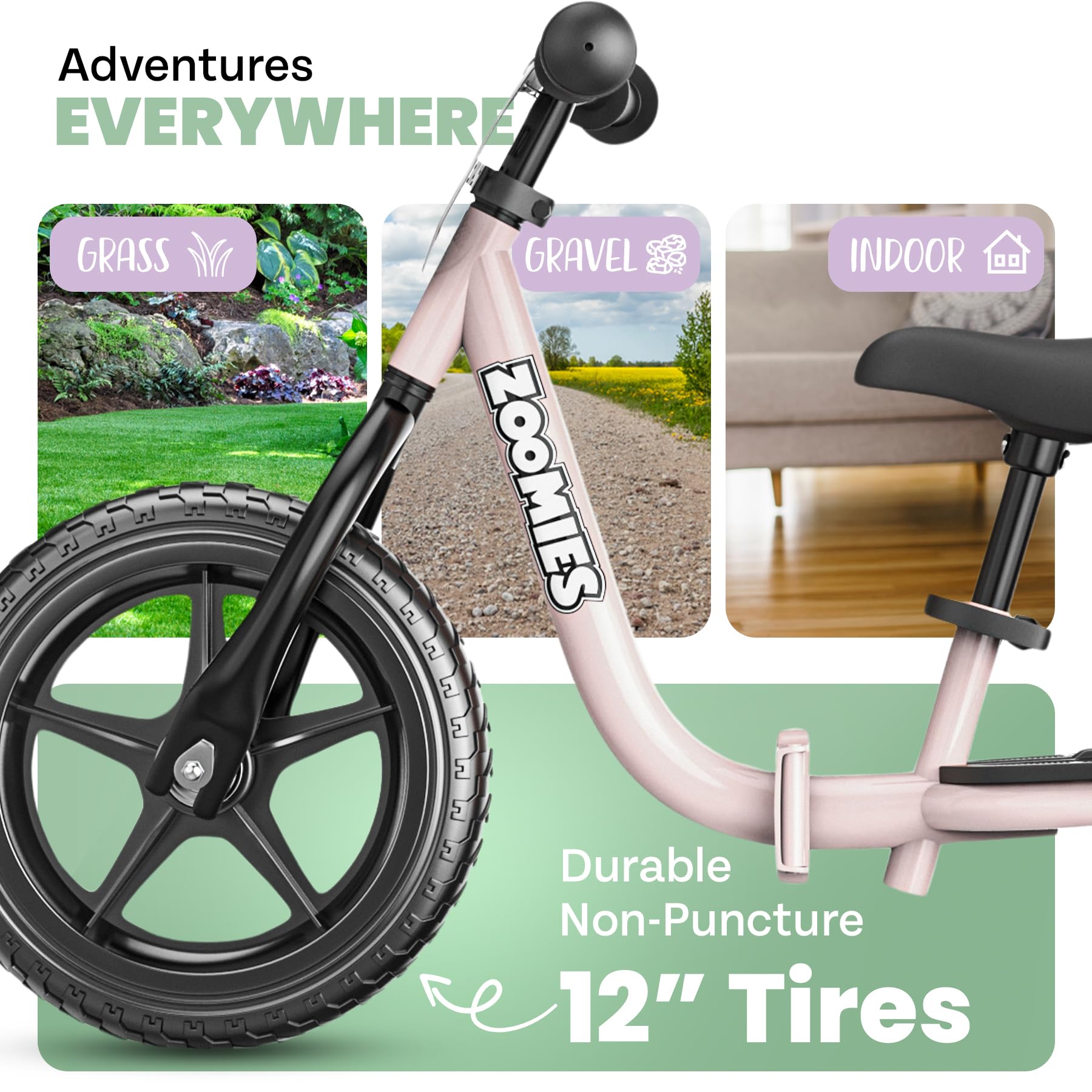Zoomies bike is all-terrain ready for parks and sidewalks.