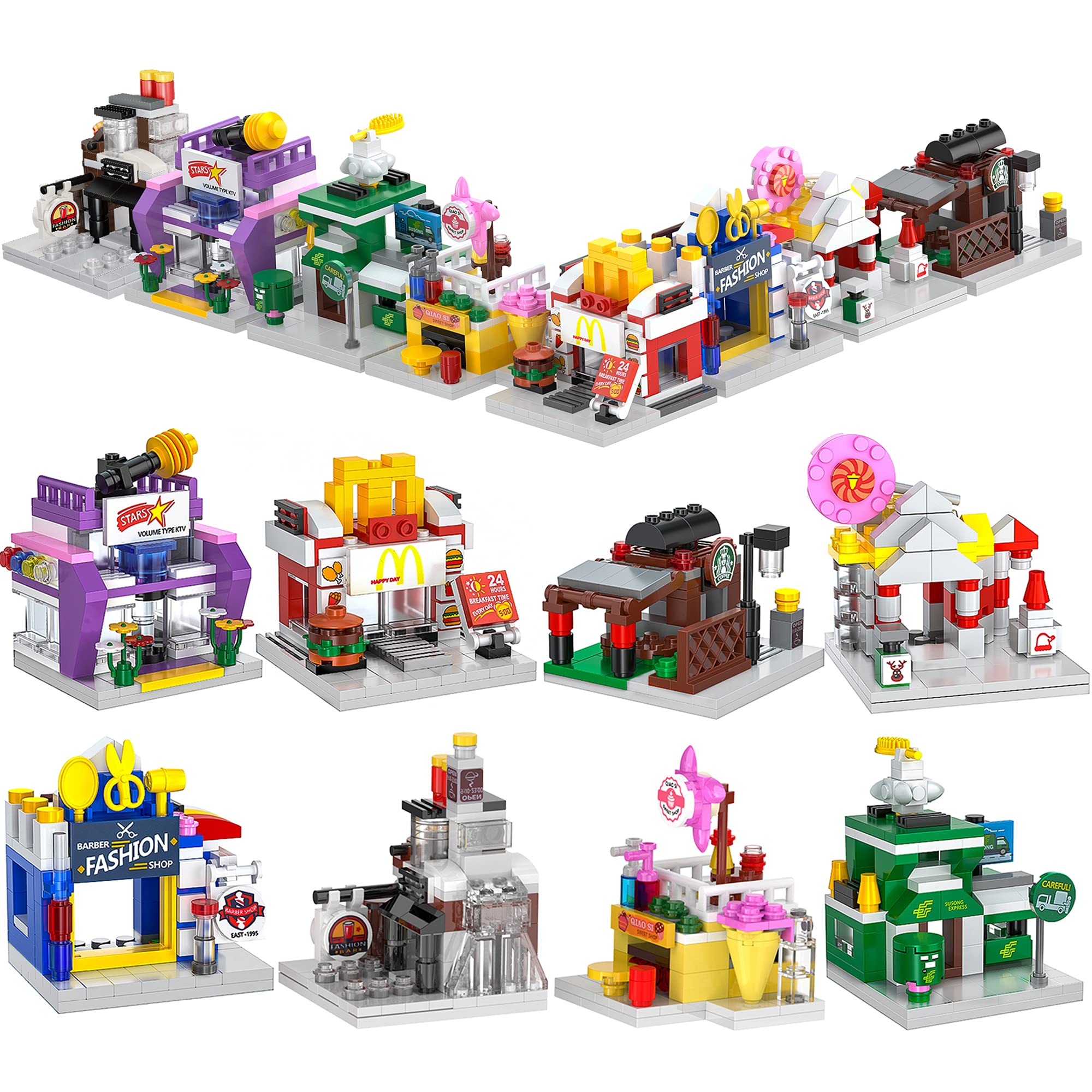 ZornRC 8 Packs Mini City Shop blocks create a vibrant street scene for creative play.