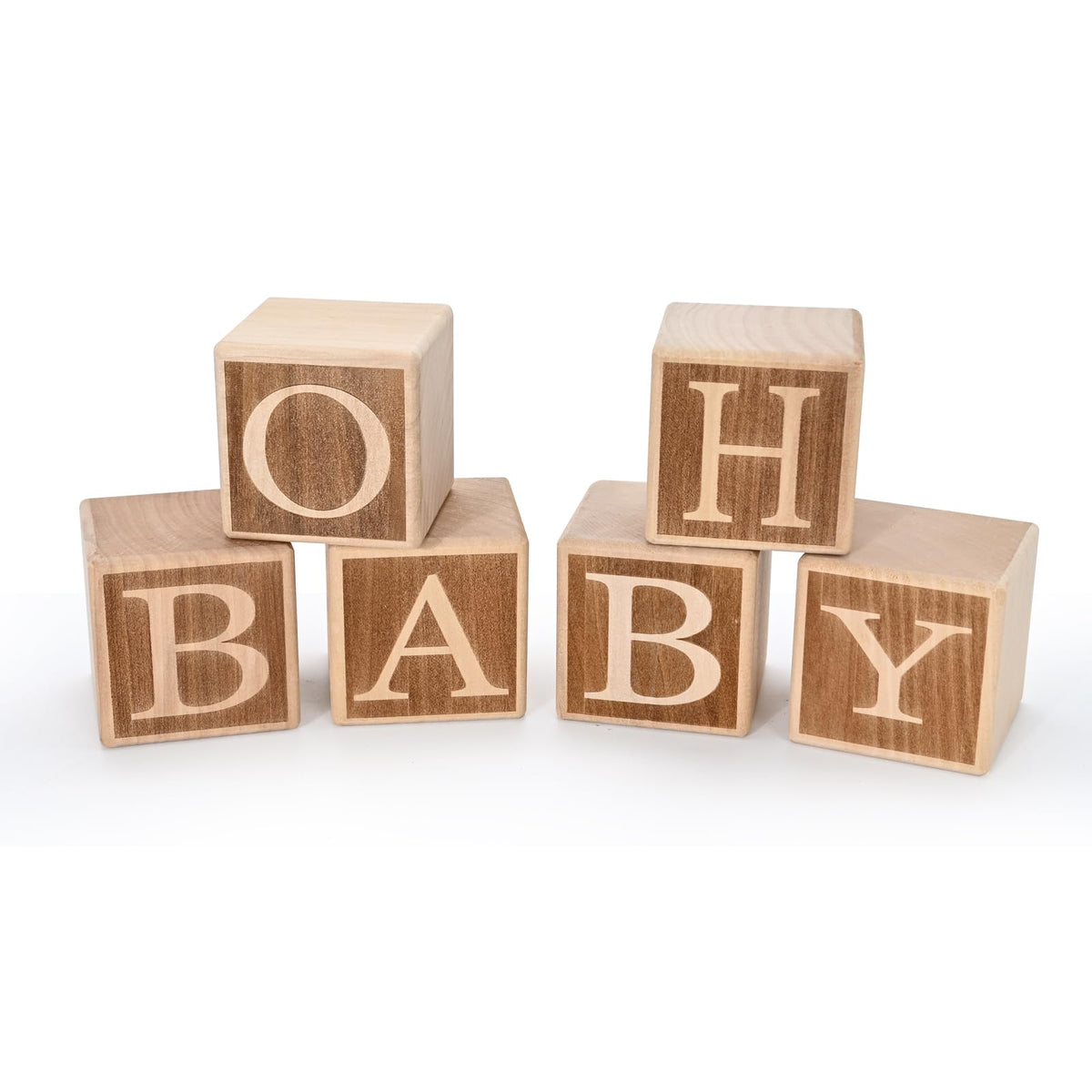 ZouYee Oh Baby wooden blocks with front letters on a table for photos.