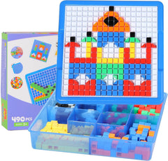 ZOZOPLAY mosaic puzzle blocks arranged on grid to form colorful patterns