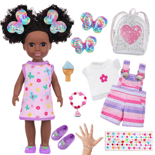 ZQDOLL 14.5-inch black doll with hazel eyes, ideal for imaginative play.