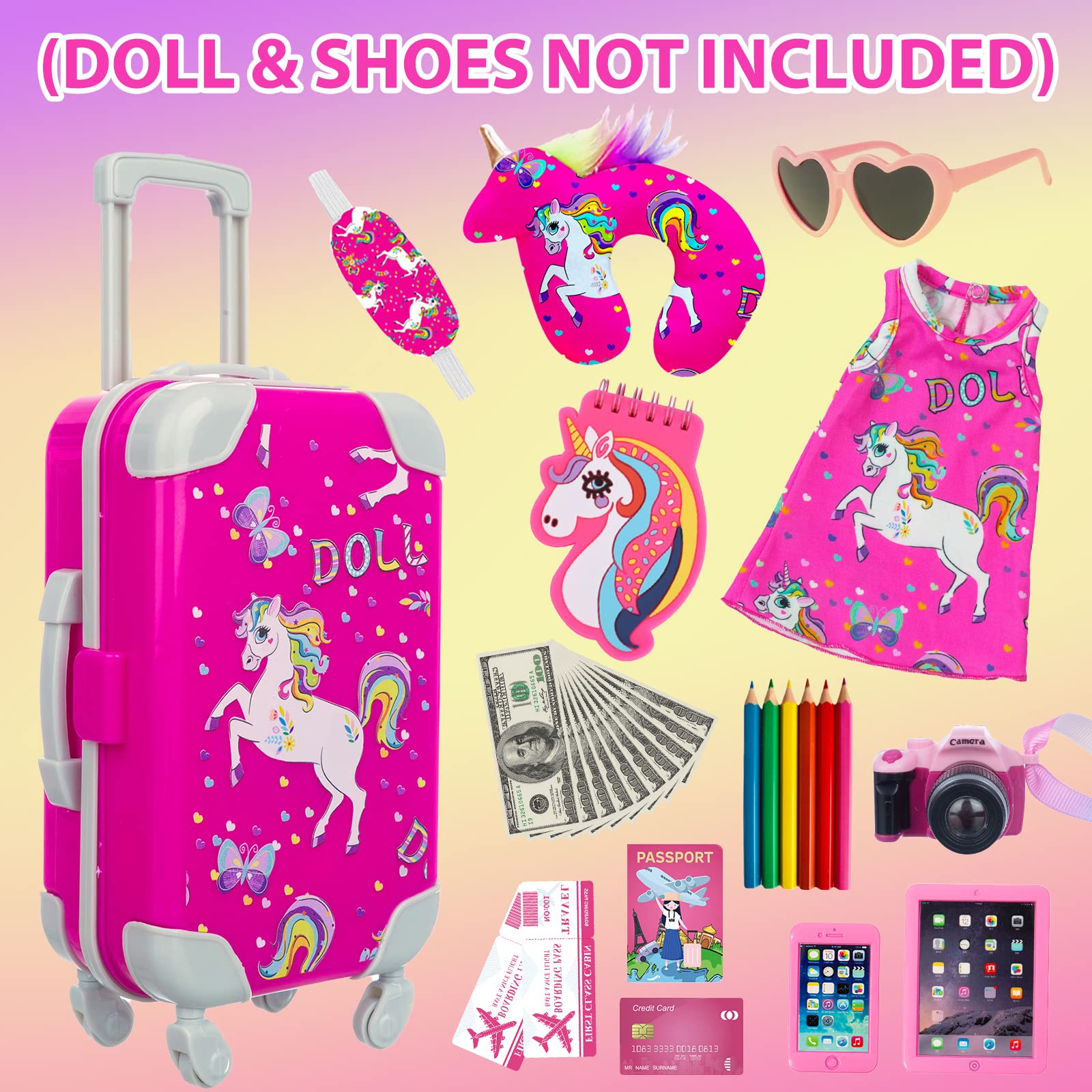 ZQDOLL American 18-inch doll travel suitcase inside keeps accessories neatly packed.